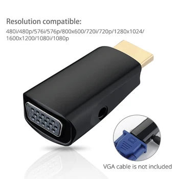 Mees HDMI to VGA Female Adapter Audio Converter FHD 1080P / 720P / 480P ARVUTI Sülearvuti TV Box Arvuti, Ekraan, Dataprojektor,