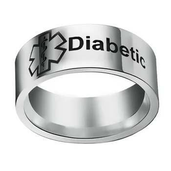 Diabeetiline Meditsiiniline Häire ID Sõrmus Meestele Naine Roostevabast Terasest 8MM Laius JÄÄ SOS Hädaabi Sõrme 1. Tüüpi Diabeediga Unisex Ehted