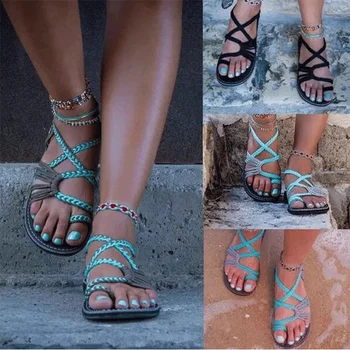 Kuum Naiste Sandaalid Suured Naiste Sandaalid Köie sõlm Suvel Euroopas, Ameerika Ühendriikides Beach varba Korter Sandaalid Naiste Kingad