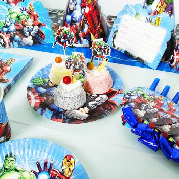 Cartoon Avengers Teema Sünnipäeva Asjade Laudlina Paber Plaat Cup Õled Banner Õhupalli Partei Teenetemärgi Komplekt Baby Shower