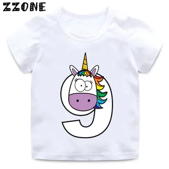 Poisid/Tüdrukud, palju õnne Sünnipäevaks Rainbow Unicorn Number 1-9 Vibu Print T-särk Baby Naljakas T-särk Kids Sünnipäeva kingitus Riided