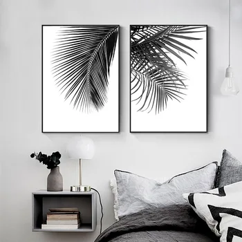 Must Valge Tehase Lõuendile Maali Tropical Palm Leaf Seina Art Printimine Põhjamaade Stiilis Plakat Kaasaegne Elutoa Kaunistamiseks