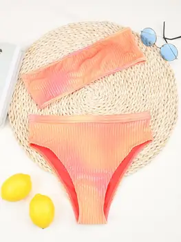Tie Dye Kõrge Vöökoht Bikinis 2021 Seksikas Naiste Ujumistrikoo Supelrõivad Naine Bandeau Bather Brasiilia Bikiinid komplekti Biquini trikoo
