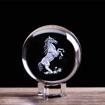 3D Laser Söövitatud Zodiac Hobune kristallkuul Kääbus Loomade Laekuva Kujukeste Feng Shui Klaasist Kera Home Art Decor Tarvik