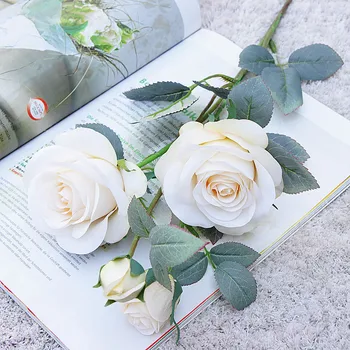 Kõrge kvaliteediga luksuslik roosi filiaal, mille lehed kunstlik silk flower sügisel tuba decor õie pulm teenetemärgi flores artificiales