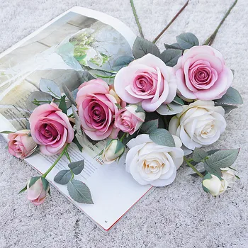 Kõrge kvaliteediga luksuslik roosi filiaal, mille lehed kunstlik silk flower sügisel tuba decor õie pulm teenetemärgi flores artificiales