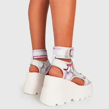 Bränd Naiste Kõrge Kiilud Värvikas Suve Sandaalid Avatud Varvas Lukk Platvorm Luksus Naiste Sandaalid Mood Kingad Naistele