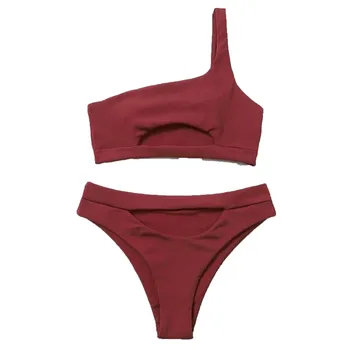 2021 Naiste Sexy Sidemega Tahked Värvi V-top, Bikiinid, Kokkuklapitavad Ujumistrikoo Tahke Push Up 1set Supelrõivad trikoo Ujuda Lady Punane