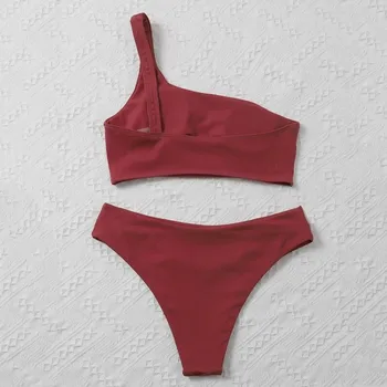 2021 Naiste Sexy Sidemega Tahked Värvi V-top, Bikiinid, Kokkuklapitavad Ujumistrikoo Tahke Push Up 1set Supelrõivad trikoo Ujuda Lady Punane