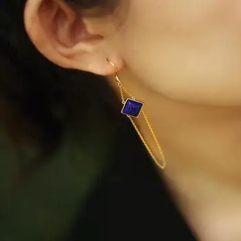 Projekteerija ainulaadne loominguline loomulik lapis lazuli pikk geomeetriline teemant kõrvarõngad elegantne võlu loominguline naiste hõbedast ehteid