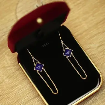 Projekteerija ainulaadne loominguline loomulik lapis lazuli pikk geomeetriline teemant kõrvarõngad elegantne võlu loominguline naiste hõbedast ehteid