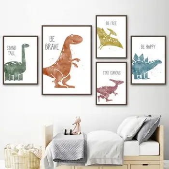 Lõuend Värvimine Dinosaur Loomade Seina Art Plakat ja Printimiseks Tuleb Tugev Olla Õnnelik Seina Art Pilt Babr Lapsed Magamistuba Decor