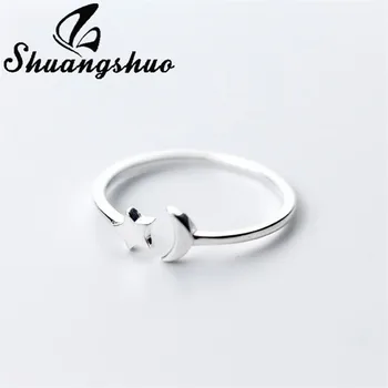 Shuangshuo Minimalism Fashion Star Moon sõrmustes Reguleeritav 925 Sterling Silver Ring Pulmad Ehted on Naiste Parim Kingitused