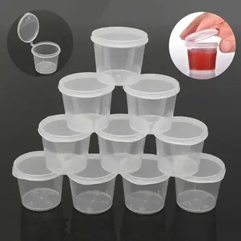 100 Tk 27ml Väikesed Ühekordsed Plastikust Tassi Kaste kaanega Köök Plastist Kaste Tassi Mahutid