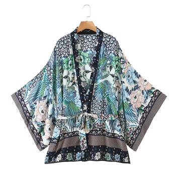 Rayon Kimono Riideid Paabulind Õie Printida Batwing Varruka Pluss Suurus Naised Boho Etnilise Folk Kimono Kate Ups Tops