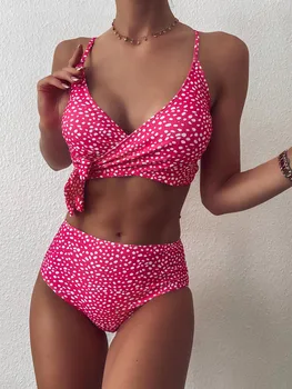Naiste Kahes Tükis Ujumistrikoo Seksikas Daamid Bikinis Set Väljas Beachwear Retro Trükitud 2021 Suvel Ujumistrikood Naiste trikoo