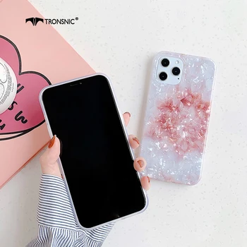 Marmor Conch Telefon Case for iPhone 12 11 Pro Max XR, Xs Max Pehme Läikiv Lilla Roheline Luksus Selge Case for iPhone 6 7 8 Plus Kate