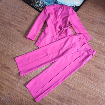 2021 uus naiste kevad-sügis pant sobib roosa 2 tükki, komplekti office lady bleiserid + püksid raja pant seatakse
