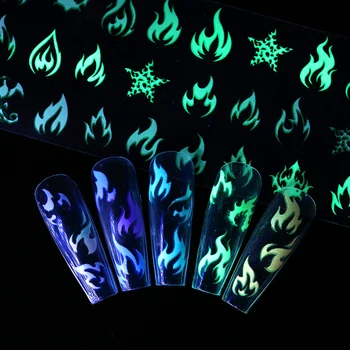 10TK Värvikas Tulekahju Tähed Muster Küünte Foolium Fluorestsents Nail Art Üleandmise Kleebised Kleebised Küüned Kaunistamiseks Tarvikud