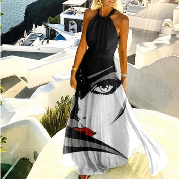 2021 Suvine Varrukateta Plisseeritud Maxi Pool Kleit Elegantne Vintage Print Lady Beach Boho Kleit Seksikas Naiste Päitsed O Kael Pikk Kleit