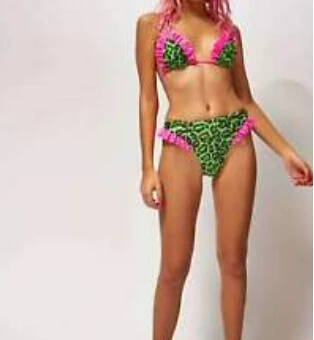 2tk Naiste Ruffles Polsterdatud Bikiinide Sidemega Leopard Kolmnurk Beachwear Supelrõivad Ujumistrikoo trikoo Beachwear bikinis 2019 mujer