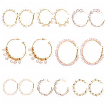 VKME Elegantne Valged Pärlid Ring Hoop Kõrvarõngad naistele Tüdruk Suur Pärl Ring Ring Earings Moe Avaldusega Kõrvarõngas Ehted