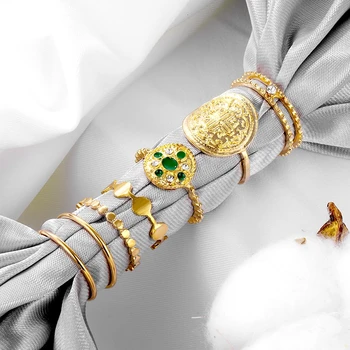IFKM 7 Stiile Vintage Luksuslik Kuldne Rist Tsirkooniumoksiid Rõngad Emerald Boho Esteetiline Ühine Ring Määratud Naiste Ehete Tarvikud