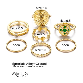 IFKM 7 Stiile Vintage Luksuslik Kuldne Rist Tsirkooniumoksiid Rõngad Emerald Boho Esteetiline Ühine Ring Määratud Naiste Ehete Tarvikud