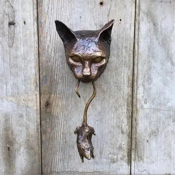 Kassi Ja Hiire Ukse Knocker Seina Vaik Ornament Tige Kass Ukse Knocker Skulptuur Kodust Väljas Aed Decor Taimi Kaitsta