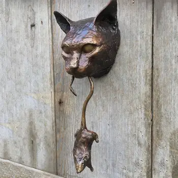 Kassi Ja Hiire Ukse Knocker Seina Vaik Ornament Tige Kass Ukse Knocker Skulptuur Kodust Väljas Aed Decor Taimi Kaitsta