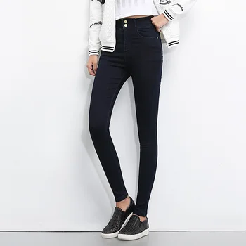 2021 Naiste Teksad Pliiats Püksid Kõrge Vöökoht Streetwear Denim Skinny Elastne Pluss Suurus 3XL 4XL 5XL Mustad pikad Püksid, Naiste Rõivad