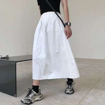 Pikk Retro Midi Seelikud Naiste 2021 Suvel Jaapani Korea Fashion Plisseeritud Seelikud Emane Must Valge Pikk Seelik Streetwear