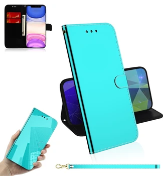 Luksuslik 3D-Peegel Nahast Flip Phone Case For iPhone mini 12 11 Pro Max 7 8 Plus X XS XR SE 2 Bright kaanel Rahakott Seista Coque