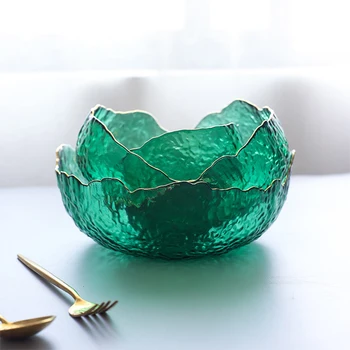 Loominguline Emerald Ebaregulaarne Klaas Kauss Leibkonna Multi-funktsionaalne Puu Kaussi Salat Kaussi Värvitud Kuld Magustoit Kauss