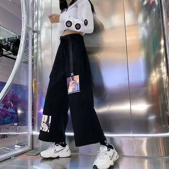 Harajuku Y2K Koos Vöö Lai Jalg Kottis Püksid Naiste Retro 90s Kõrge Vöökoht Anime Prindi Joggers Püksid Liiga Fashion korea Pükste