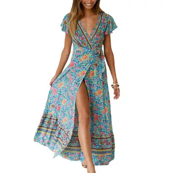 2021 Suvel Naiste Kleit Indie Folk Naiste Sexy Trükitud Vibu Holiday Beach Wrap Kleidid V-Kaeluse Boho Kleit Elegantne Pool Sundress
