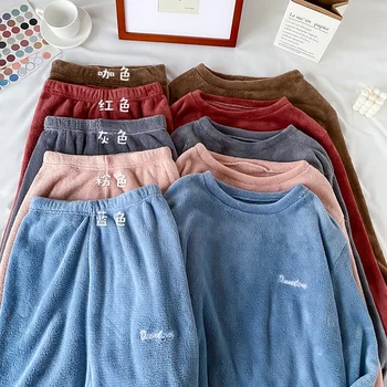 Uus Talve Paks Soe Pidžaama Komplekti Naistele Sleepwear Kodu Riided Pajama Kodus Kandma Naiste Pidžaamad Set Velvet Püksid Nightwear