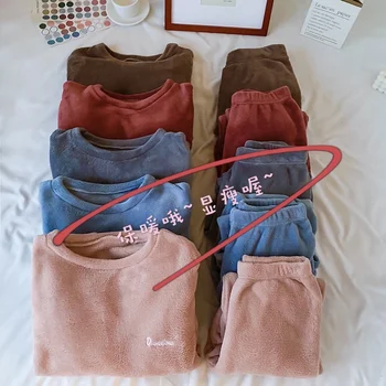 Uus Talve Paks Soe Pidžaama Komplekti Naistele Sleepwear Kodu Riided Pajama Kodus Kandma Naiste Pidžaamad Set Velvet Püksid Nightwear