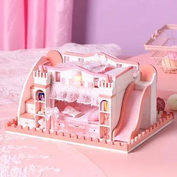 Mannekeeni Maja Mööbel DIY Kääbus 3D Puidust Miniaturas Nukumaja Mänguasjad Princess Castle Mudel Lastele Gifls Sünnipäeva Kingitused