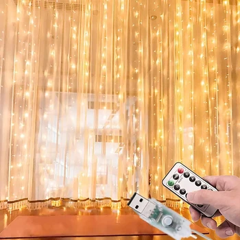 Jõulud Fairy String Tuled pult USB-Uue Aasta Vanik Kardin Lamp Puhkus Teenetemärgi Kodus Magamistoa Aken