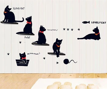 Seina kleebis tapeet loomade cartoon musta kassi pere elutoas diivan seina kleebis teenetemärgi plakat kodu kaunistamiseks