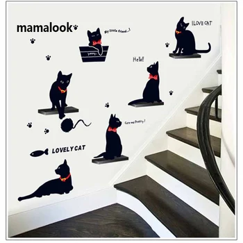 Seina kleebis tapeet loomade cartoon musta kassi pere elutoas diivan seina kleebis teenetemärgi plakat kodu kaunistamiseks
