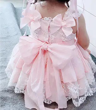 Laste Boutique Riided Väikesed Tüdrukud Hispaania Roosa Pits Kleidid Beebi Tüdruk Hispaania Lolita Frocks Imiku Suve Kleit Ristimiseks