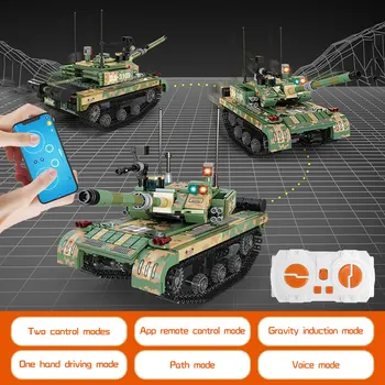 BZDA Linna RC Tank Mudel ehitusplokid Sõjalise kõrgtehnoloogia APP puldiga Elektriline Tank Tellised Haridus Mänguasjad Poistele