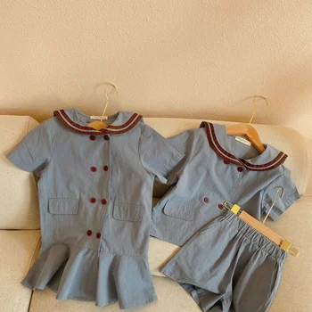 Boutique laste ülikond 2021 suvel uute toodete poisid ja tüdrukud Briti stiilis vend sobiks beebi õpilane kaks rõivakomplekti