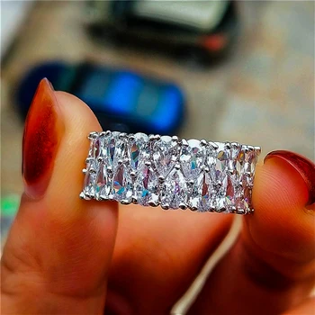 Sära 925 Sterling HÕBE SILLUTADA Simuleeritud Teemant Kokteil KAASAMINE PULM Bänd Rõngad, Sõrm Naiste, Meeste EHTED