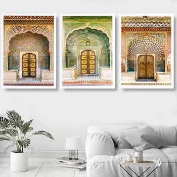 Kaasaegse India Roheline Värav Jaipur Palace Ukse Reisi-Plakat Boho Seina Art Lõuend Maali Pilte elutuba Kodu Kaunistamiseks
