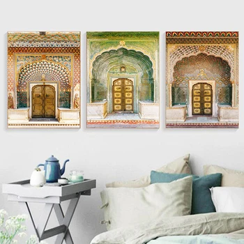 Kaasaegse India Roheline Värav Jaipur Palace Ukse Reisi-Plakat Boho Seina Art Lõuend Maali Pilte elutuba Kodu Kaunistamiseks
