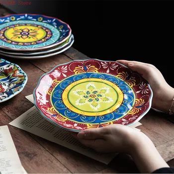 Keraamilised Pearoog Praad Plaat Loominguline Abstraktne Kunst Stiilis Roogasid Plaat, Värvitud Ring Plaat Ameerika Kunsti Lauanõud Dinnerware