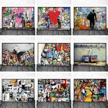Street Graffiti Art Banksy Pop Art Lõuend Maali Cuadros Plakatid Seina Kunst elutuba Home Decor